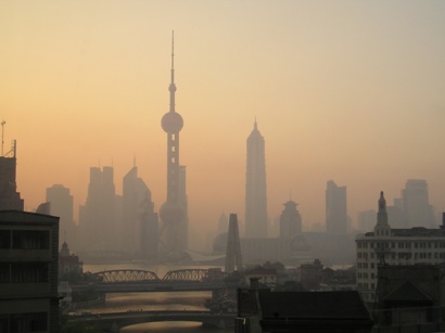 The pudong skyline in the light of dawn - photo by Clare Dillon