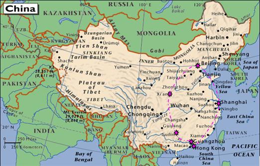 Map of China - charting the route of Heather and Clare's adventure