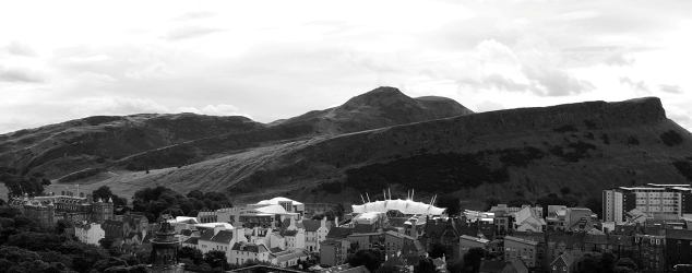 View of Holyrood Palace, the Scottish Parliament, Dynamic Earth and Arthur's Seat
